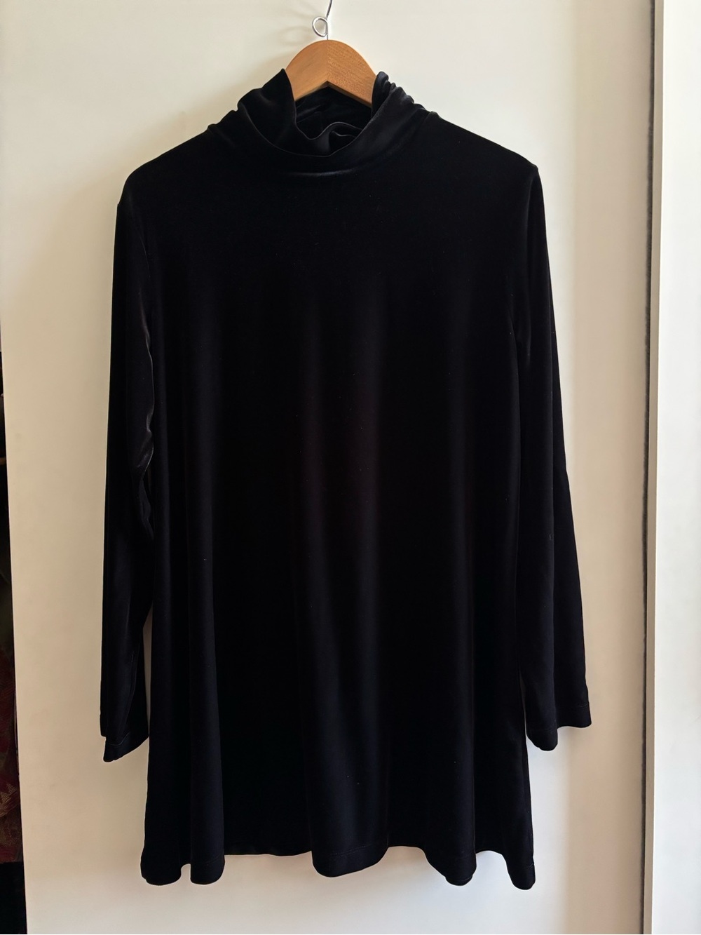 Joan Vass Black Velvet Long-Sleeve Turtleneck Dress